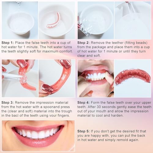 Snap on Veneers for Women & Men | Natural-Looking Top & Bottom Fake Teeth | Comfortable & Easy to Use