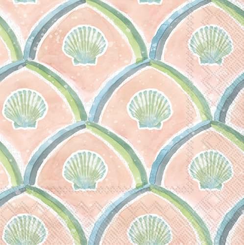 IHR Ideal Home Range Cocktail Napkins Disposable 3-Ply Paper Party Napkin Pack, 5" x 5", Watercolor Coast Shells, 20-Count
