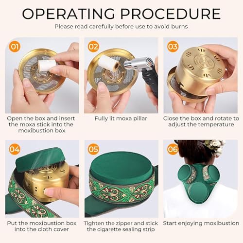 Smokeless Moxibustion Box - Portable Copper Moxa with Heat Insulation Bag. Professional Moxa Ai Jiu Therapy Tool for Relieving Neck, Shoulder & Back Leg Discomfort, Removing Dampness, 艾灸 艾灸盒