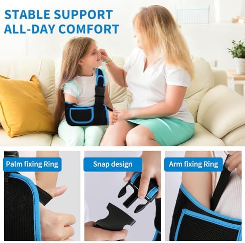 Kids Arm Sling Shoulder Immobilizer, Adjustable Rotator Cuff Support Brace, Fit Left or Right, Breathable Mesh Medical Slings for Elbow, Clavicle and Wrist Injury, Forearm Fracture, Surgery Recovery