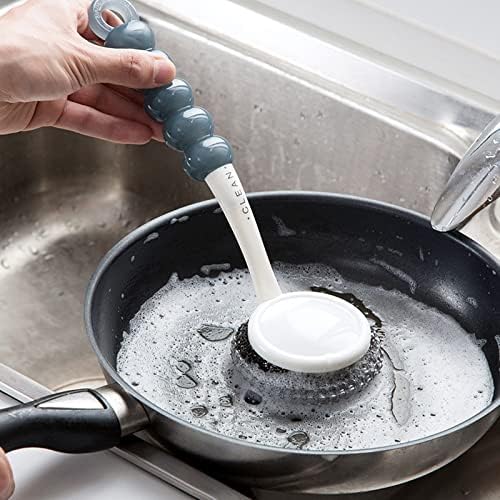 Stainless Steel Wool Scrubber with Handle, Heavy Duty Pot & Dish Scrubber Cleaning Brush Wash for Dish, Stainless Steel Scrubbing Brushes Cleaning Supplies for Pots, Pans, Grills, Sink (3)