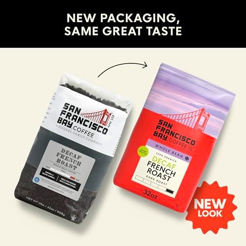 San Francisco Bay Coffee - Decaf Dark Roast Whole Bean Coffee - Decaf French Roast (2 lb bag) - Swiss Water Processed
