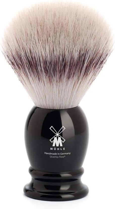 MÜHLE Classic Black Medium Silvertip Fiber Shaving Brush - Synthetic Luxury Shave Brush for Men, Rich Lather