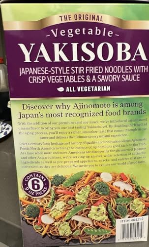 Ajinomoto Vegetable Yakisoba, Japanese-Style Stir Fried Noodles, 54 oz, 6-Pack