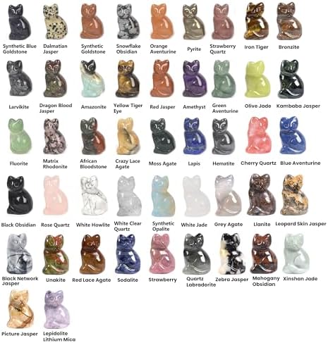 Justinstones Quartz Crystal Gemstone Carved Cat Sculpture Animal Kitten Cat Statue 30mm Mini Crystal Sit Cat Figurine Smooth Cute Small Cat Energy Crystal Decor Gift(Pack of 12)