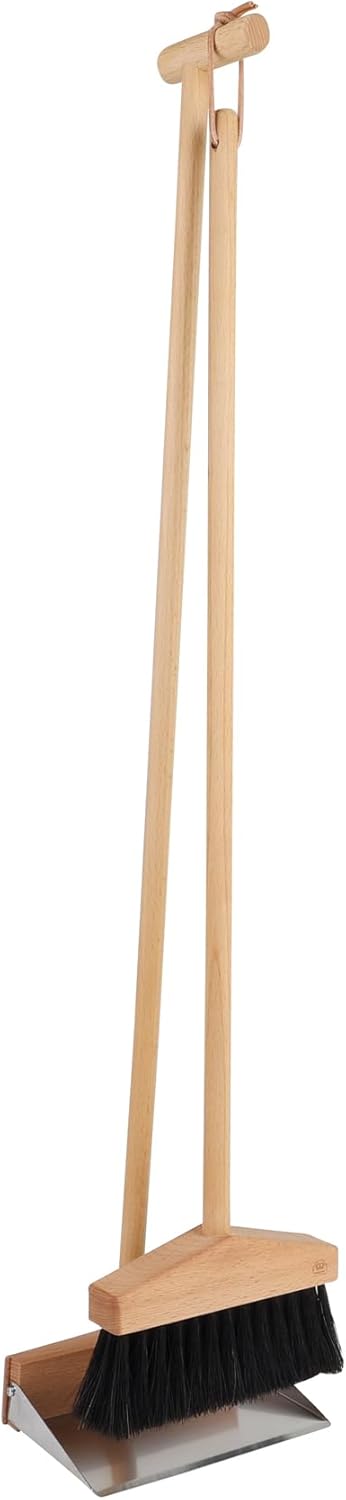 Redecker Miniature Dustpan & Brush Set, Oiled Beechwood Handles, Horsehair Bristles & Stainless Steel Pan, Dustpan Measures 6.25 inches Width x 4.25 inches Depth with a 30-1/2-Inches Handle