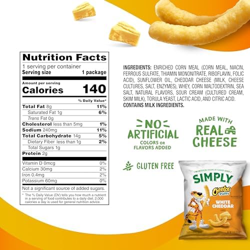 Simply, Cheetos Puffs White Cheddar, 0.875 Ounce (Pack of 36)