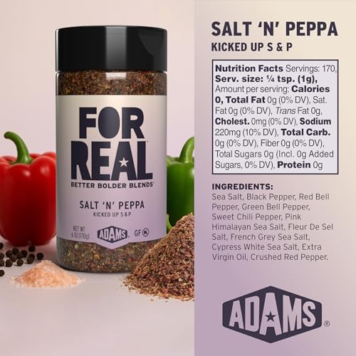 FOR REAL Salt 'N' Peppa Seasoning - 5 Pepper & 5 Salt Blend for Steak, Eggs, Chicken & More - Gluten Free, Kosher, No Seed Oils or MSG - Bold Twist on Classic S&P - 6oz