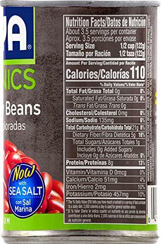 Goya Organic Red Kidney Beans, Low Sodium with Sea Salt, 15.5 Ounce (Pack of 8)
