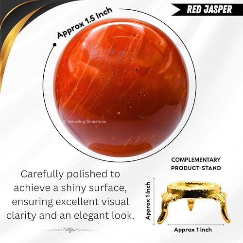 Amazing Gemstone Red Jasper Crystal Ball with Stand - 1.5 Inches Crystal Sphere Meditation Balls for Witchcraft and Decorative Balls