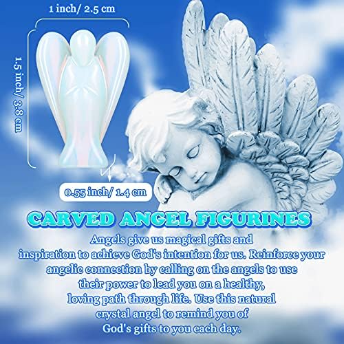 Hicarer 6 Pcs Small Crystal Angel Figurines Mini Guardian Statue Natural Gemstone Carved Pocket Crystal Figurines Stones Decor Gift 1.5 Inch Love Peace Healing(Bright Color)