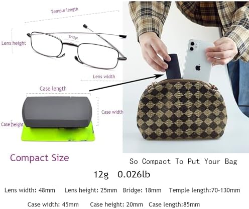 HIGHLIKE Hard Cases Folding Reading Glasses, Pocket Wallet Purse Compact Spring Hinge Readers, Transparent Clear Lens