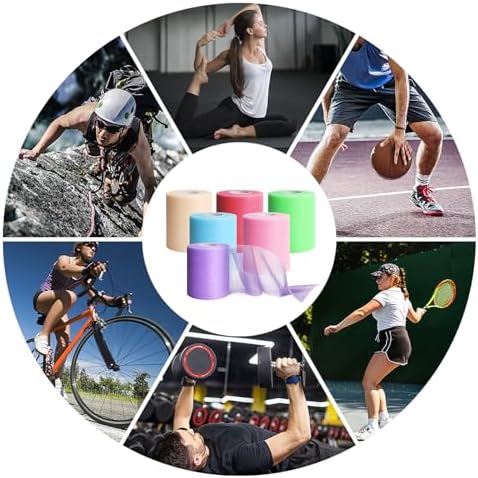 Prewrap Athletic Tape,6 Roll Pre wrap Headbands for Hair Soccer,Foam Underwrap Sports Wrap for Ankles Wrists Hands Knees Elbows 2.75 Inches X 12 Yards