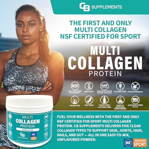 CB Supplements NSF Certified for Sport Multi Collagen Protein Powder Bone, Skin, Hair, and Joint Support | Hydrolyzed Collagen Supplements (58 Servings (Pack of 1), Unflavored)