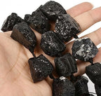 Black Tourmaline Gemstone Crystal Nugget Raw Graduated Beads Strand 2mm Hole Drilled