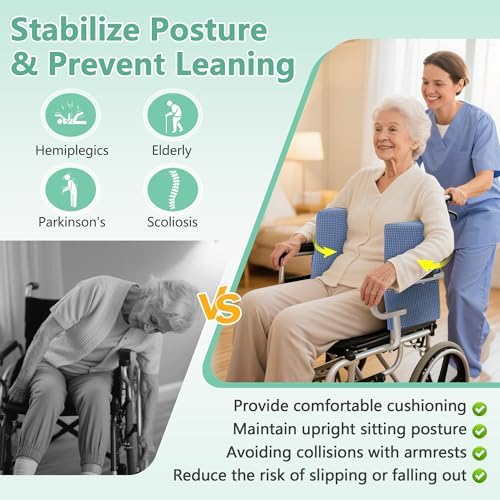 Wheelchair Lateral Support Side Cushions, Positioning Wedges Wheelchair Side Guards, Back Support Cushion for Wheelchairs, Side Padding with Adjustable Strap, Posture Foam Wedge Pillow for Wheelchairs
