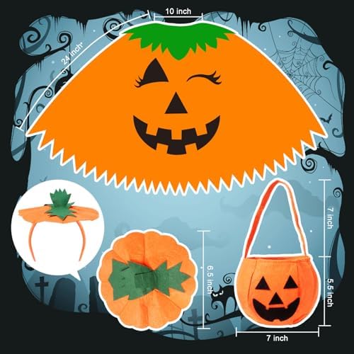 WISHTEN 3PCS Halloween Pumpkin Costume for Women,Pumpkin Poncho for Adults with Headband & Bag,Halloween Costume for Women