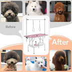Yaheetech 46'' Pet Grooming Table for Large Dogs Adjustable Height - Portable Trimming Table Drying Table w/Arm/Noose/Mesh Tray Maximum Capacity Up to 265Lb -Pink