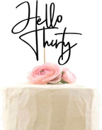 Hello Thirty Cake Topper, Happy 30th Birthday Party Decorations, Black Glitter
