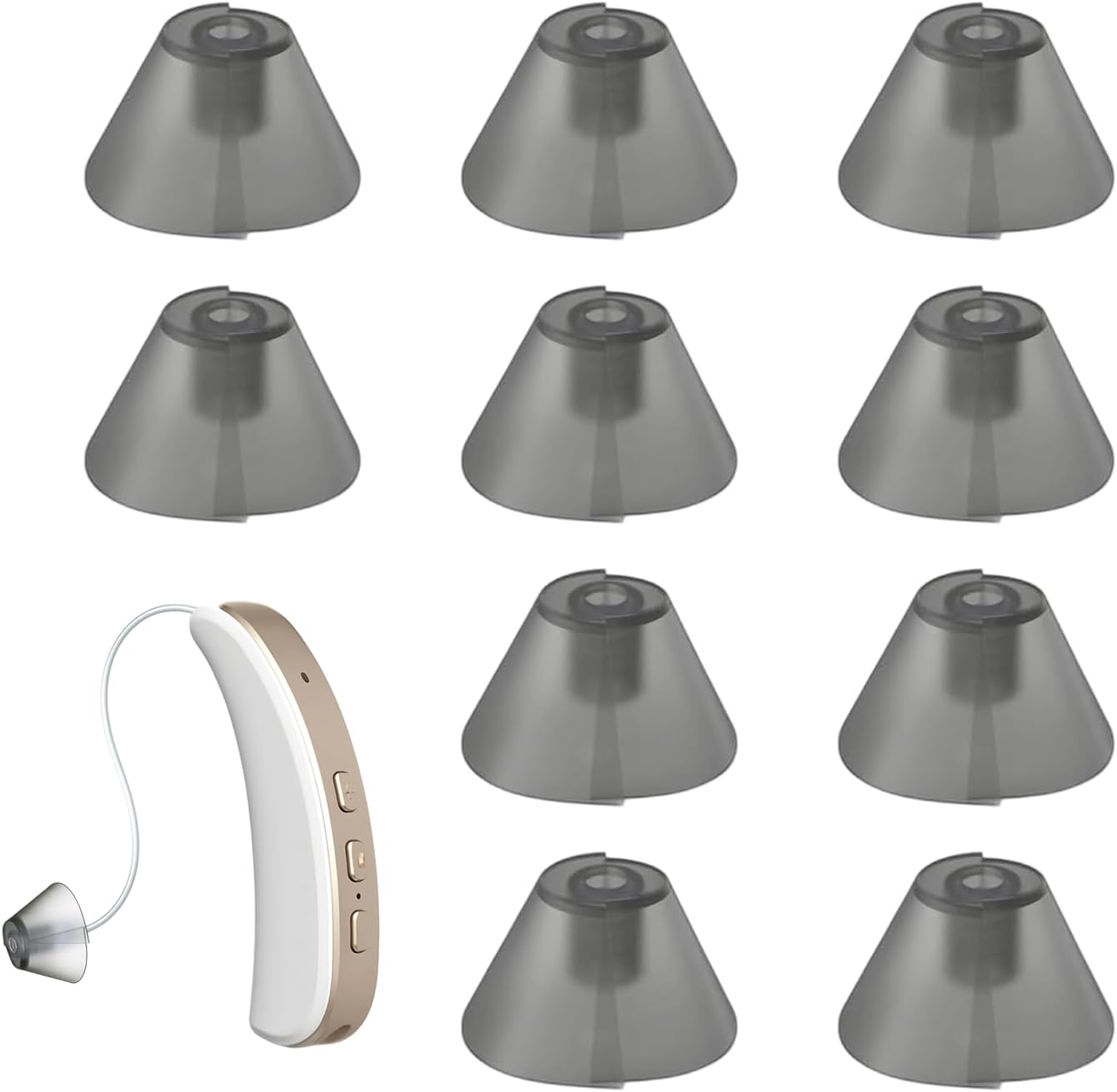10 PCS Hearing Aid Domes Silicone Ear Tips,Universal Fit Replacement Ear Standard Receiver Tulip Domes Split Ear Rub Piece Comfortable Hearing Amplifier Kit,Perfect for Open Air (Open fit,Dark Gray）