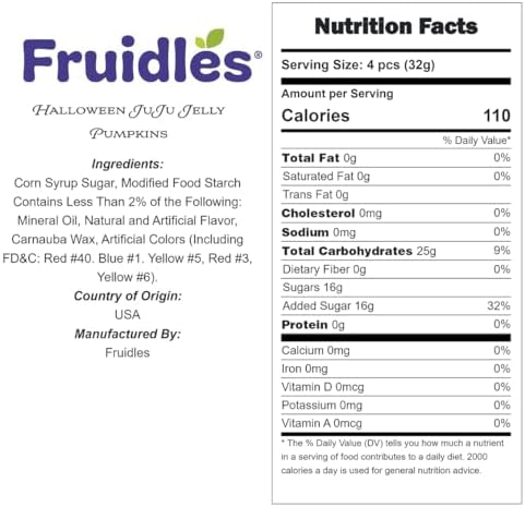 Fruidles Halloween JuJu Jelly Pumpkins, Delicious Gummy Candy, Gluten-Free, Fun and Festive Holiday Snacking, Party Favor (Half-Pound