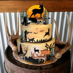 13PCS Deer Hunting Cake Topper Deer Hunter Cake Decoration Set Deer Tree Green Camo Hunting Birthday Decorations for Camo Camping Hunting Birthday Baby Shower Party Supplies
