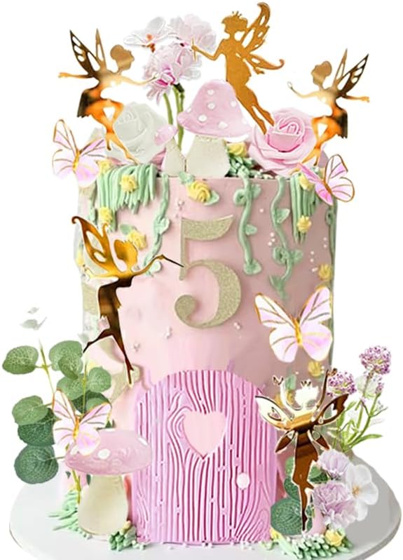 Fairy Cake Topper Fairy Garden Theme Cake Decor Pink Fairy Door for Birthday Baby Shower