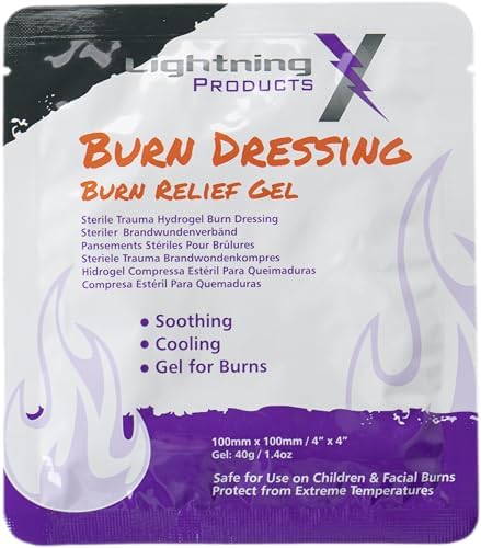 Lightning X Products Cooling Burn Relief Gel, 4x4 Inch Trauma Burn Dressing - Box of 20 Pieces