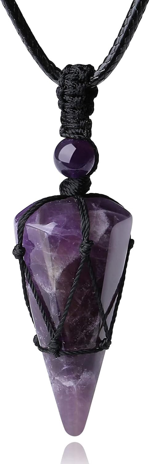 XIANNVXI Healing Crystal Stone Pointed Necklace Adjustable Black Rope Natural Gemstone Pendant Necklaces Jewelry for Men Women