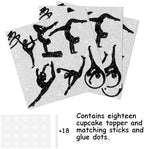 18pcs Black Glitter Silhouette Gymnast Dessert Cupcake Topper Cheer to Gymnastics Sport Theme Decor Supplies Women Girls Happy Birthday Bachelor Girls' Night Out Party Decorations