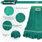 Heavy Duty Wet Industrial Cleaning Mop Head – 21 oz Green mop Head Replacement Cotton Washable Industrial mop Heads Heavy Duty for Commercial & Home Cleaning（Green）