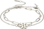 Dainty Layered Christmas Snowflake Charm Bracelet Charm Minimal Stainless Steel Bangle Adjustable Jewelry Gifts Sisters Women