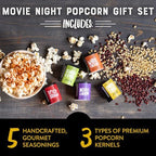 Urban Accents Movie Night Small-Batch Popcorn Gift Set – Includes 3 Gourmet non-GMO Popcorn Kernel Varieties & 5 Flavorful Seasonings – Perfect Snack Gift Box for Parties, Holidays, or Movie Lovers
