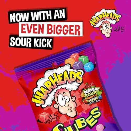 WARHEADS Cubes - Sour, Sweet & Fruity Chewy Candy with New Sour Fruity Flavors: Orange, Watermelon, Blue Raspberry, Black Cherry, Strawberry & Green Apple - 2 lb Bulk Bag