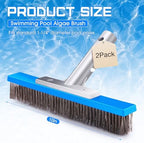 Gejoy 2 Pack 10" Stainless Steel Brush Pool Brush Head for Inground Pools, Algae Metal Wire Bristles and Aluminum Back Scrubber Heavy Duty Curved Ends for Tiles, Rust Stains on Concrete Walls