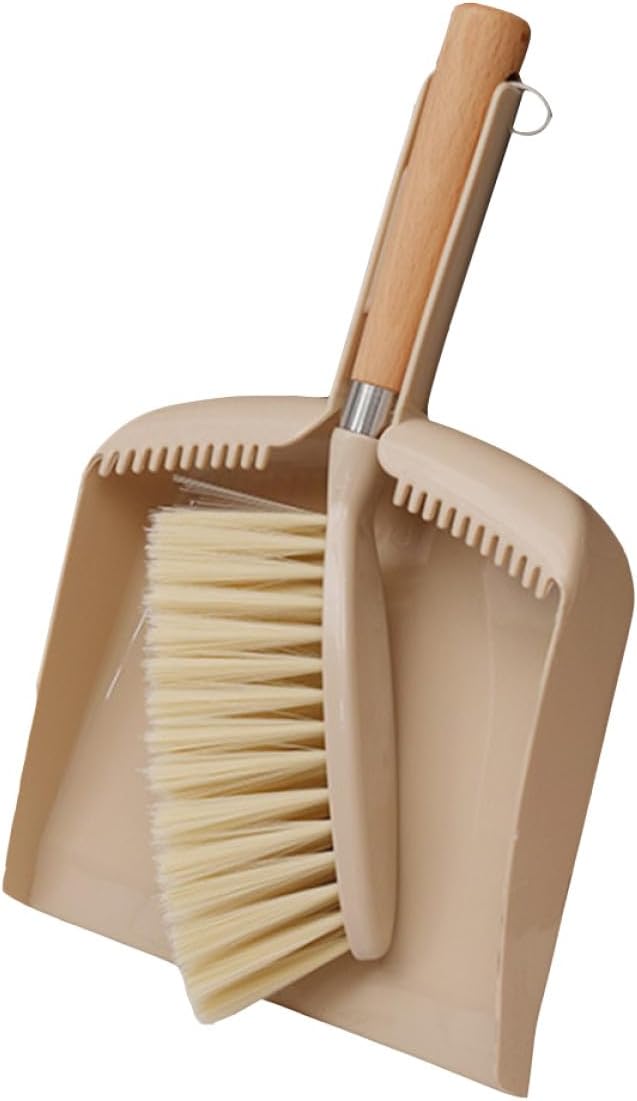Cabilock Mini Broom and Dustpan Set 2pcs Wooden Handle Desktop Cleaning Brush and Shovel Combo for Home Office Table Dust Removal
