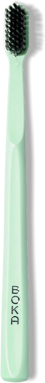 Boka Classic Manual Toothbrush with Extra Soft Activated-Charcoal, Tapered Bristles, Bioplastic Handle That Includes Travel Cap, Dentist-Approved, Great for Adults and Kids, Mint (Pack of 1)