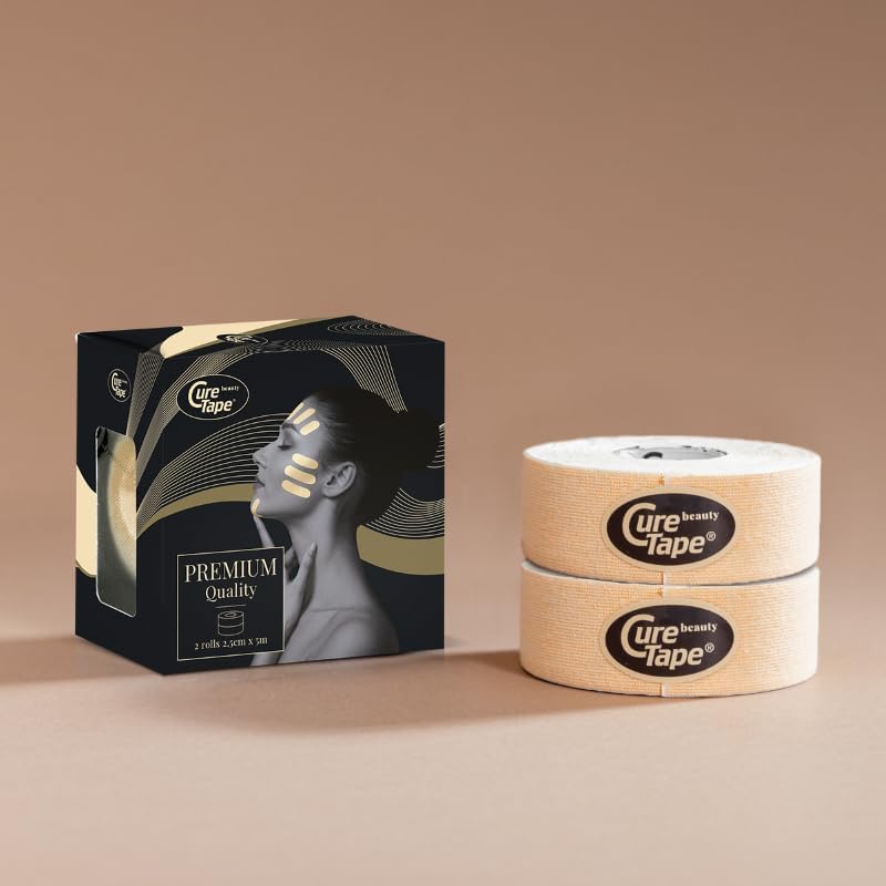 CureTape Beauty Kinesiology Tape | Anti-Wrinkle Face Tape | Face Lift Tape for Toning, Firming & Tightening The Skin | Kinesiology Tape for Face | Soft on The Skin (1'' X 16', 2 Pack)