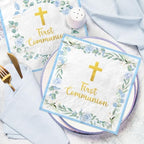 First Communion Decorations for Boys, 50pcs Blue Baptism Napkins First Communion Paper Napkins for Baptism Decorations, Easter Party, First Communion Party Supplies