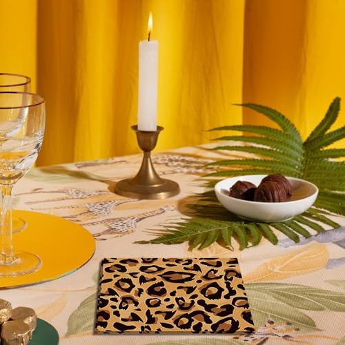 40pcs Leopard Print Party Napkins Disposable Decorative Paper Napkins for Jungle Luncheon Napkins Animals Safari Cheetah Theme Birthday Party Supplies 6.5×6.5 Inch