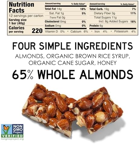 South 40 Snacks Crunchy Almond Bar, Just 4 Ingredients, Touch of Honey (40g Bar, Pack of 12)