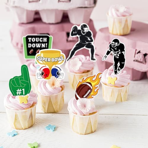 42Pcs Edible Football Cupcake Toppers Wafer Paper Rugby Ball Rugby Sports Theme Baby Shower Party Supplies