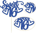 Gyufise 1Pc Sweet Teenager 16 Cake Topper Glitter 16th Birthday Cake Pick for Cheers to 16 Years Old 16th Birthday Party Cake Decorations Supplies Blue