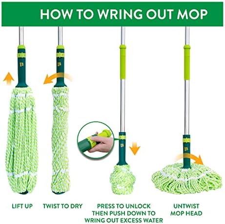 Pine-Sol Microfiber Mop Self Wringing – Easy Squeeze Twist Design for Wet Mopping | Household Cleaning Tool for Tile, Linoleum, Laminate Floors | Extendable Metal Handle