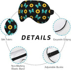 Silk Sunflower Butterfly Sleep Eye Mask, Blue, Adjustable Buckle, Soft Eye Shade Cover for Men Women Kids Travel