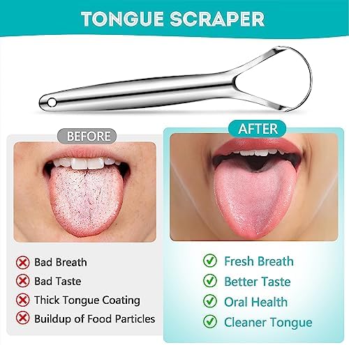 EZ COZY 2 Pack Tongue Scraper for Adults, Reduce Bad Breath, Tongue Cleaner with Travel Case, Stainless Steel Tongue Scrapers, Tongue Brush, Tongue Scrubber for Oral Care & Hygiene