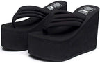 QZUnique Women Flip Flop, Thong Wedge Platform Sandals Arch Support Slippers High Heel Comfortable Cushion Shoes Summer Beach