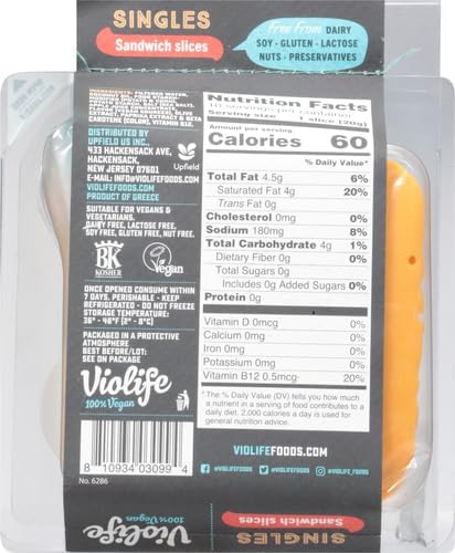 Violife Plant Based Singles Cheese Slices, 7.05 Ounce