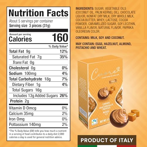 Witor's Chocolates, Cuore Chocolate Truffles with Creamy Filling, Italian Truffles, Made in Italy, Perfect for Gifting (5.11 Ounce, Caramel)