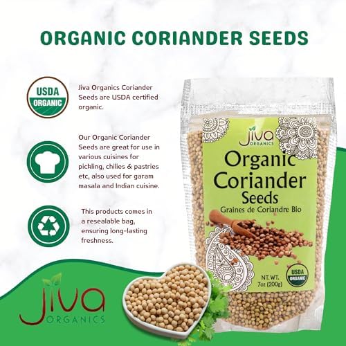 Jiva USDA Organic Coriander Seeds Whole 7 Ounce - New!